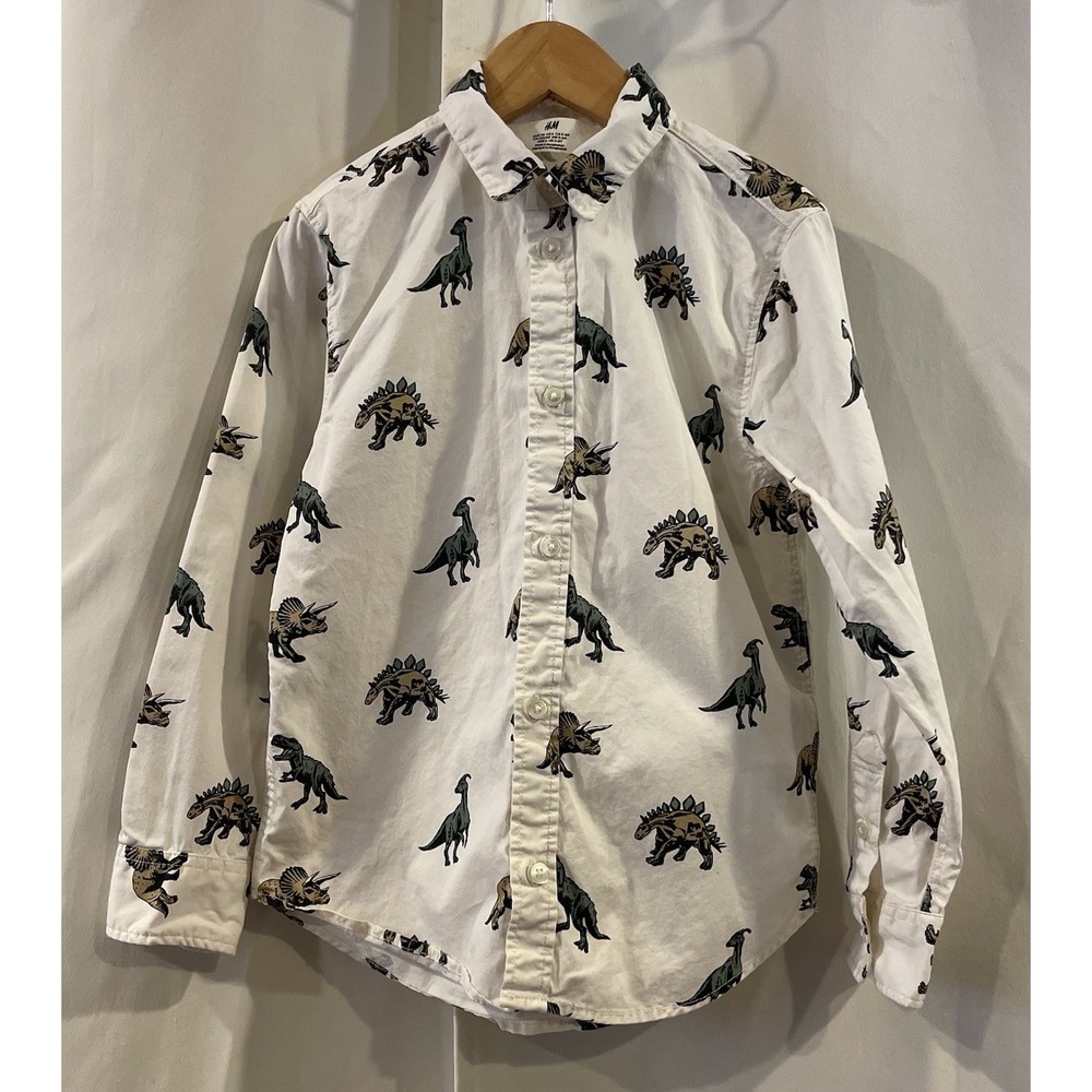 H&M Dinosaur Long sleeve Polo Dress Shirt Boys Size 6